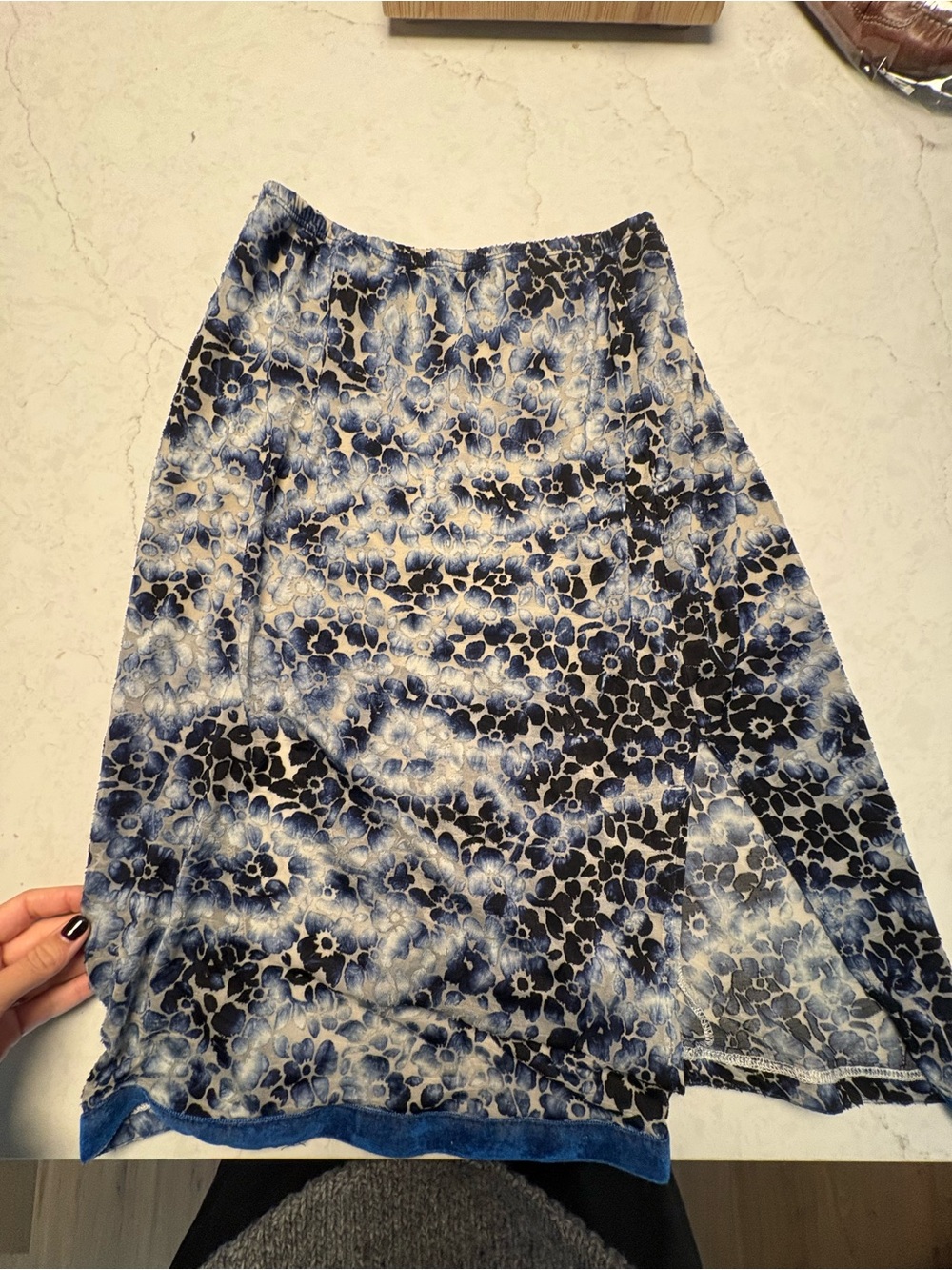 Floral Blue and White Midi Skirt
